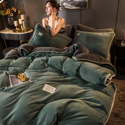 91家纺网 家纺一手货源 找家纺 （总）印季2023新款纯色包边加厚牛奶绒宝宝绒四件套