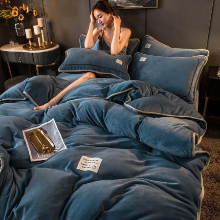 91家纺网 家纺一手货源 找家纺 （总）印季2023新款纯色包边加厚牛奶绒宝宝绒四件套