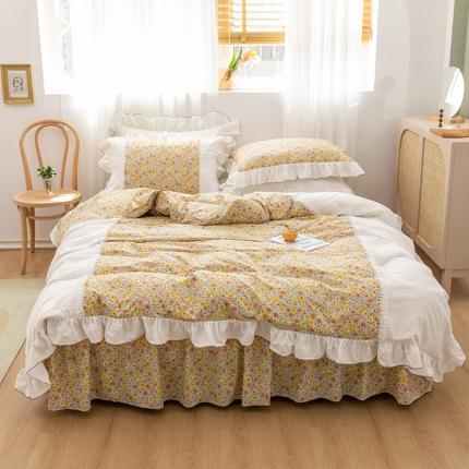 91家纺网 家纺一手货源 找家纺 婳庭 2020新款小碎花蕾丝边水洗棉印花四件套 晨夕