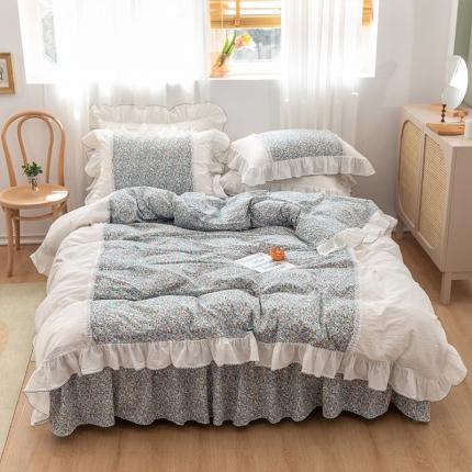 91家纺网 家纺一手货源 找家纺 （总）婳庭 2020新款小碎花蕾丝边水洗棉印花四件套