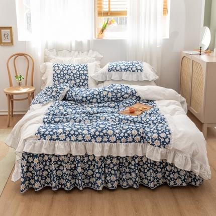 91家纺网 家纺一手货源 找家纺 婳庭 2020新款小碎花蕾丝边水洗棉印花四件套 碎花雏菊