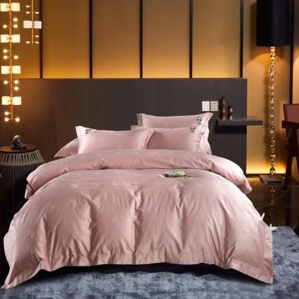 91家纺网 家纺一手货源 找家纺 娇逸 2020新款100支澳棉提花刺绣款四件套 桃粉色