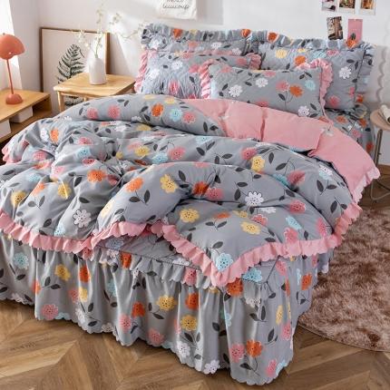 91家纺网 家纺一手货源 找家纺 （总）纽缦 2020新款加厚磨毛夹棉床裙款四件套