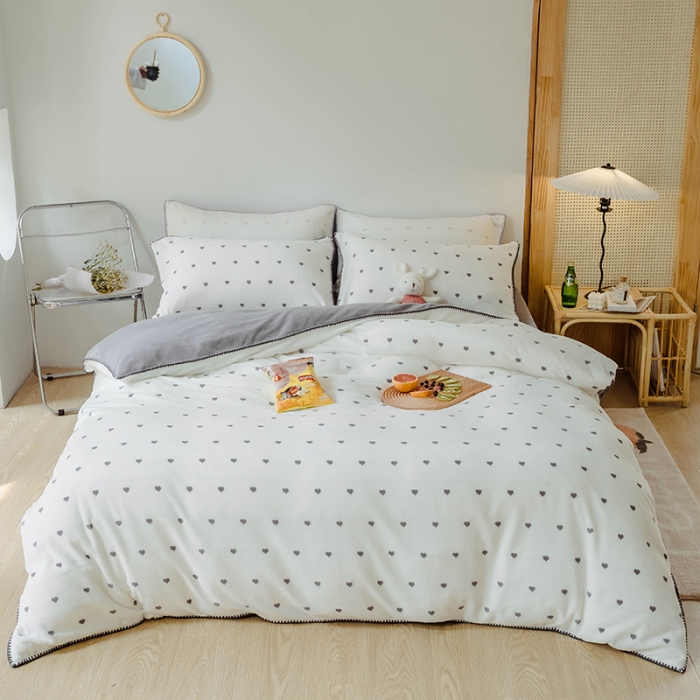 91家纺网 家纺一手货源 找家纺 狠狠爱 2020新款小清新牛奶绒四件套-小甜心 牛奶灰