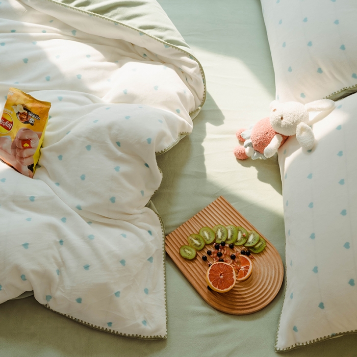 91家纺网 家纺一手货源 找家纺 狠狠爱 2020新款小清新牛奶绒四件套-小甜心 青果绿