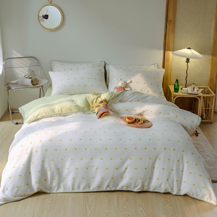 91家纺网 家纺一手货源 找家纺 狠狠爱 2020新款小清新牛奶绒四件套-小甜心 香草黄