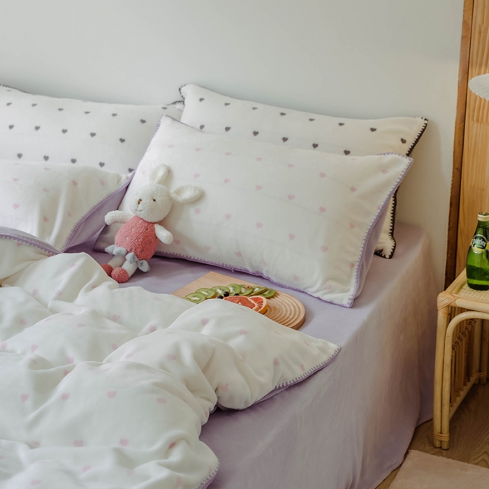 91家纺网 家纺一手货源 找家纺 狠狠爱 2020新款小清新牛奶绒四件套-小甜心 香芋粉