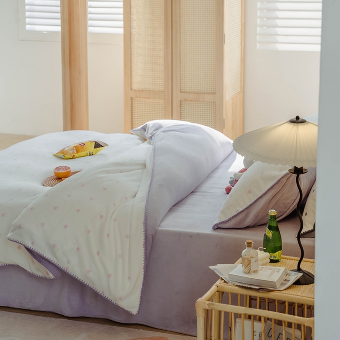 91家纺网 家纺一手货源 找家纺 狠狠爱 2020新款小清新牛奶绒四件套-小甜心 香芋粉