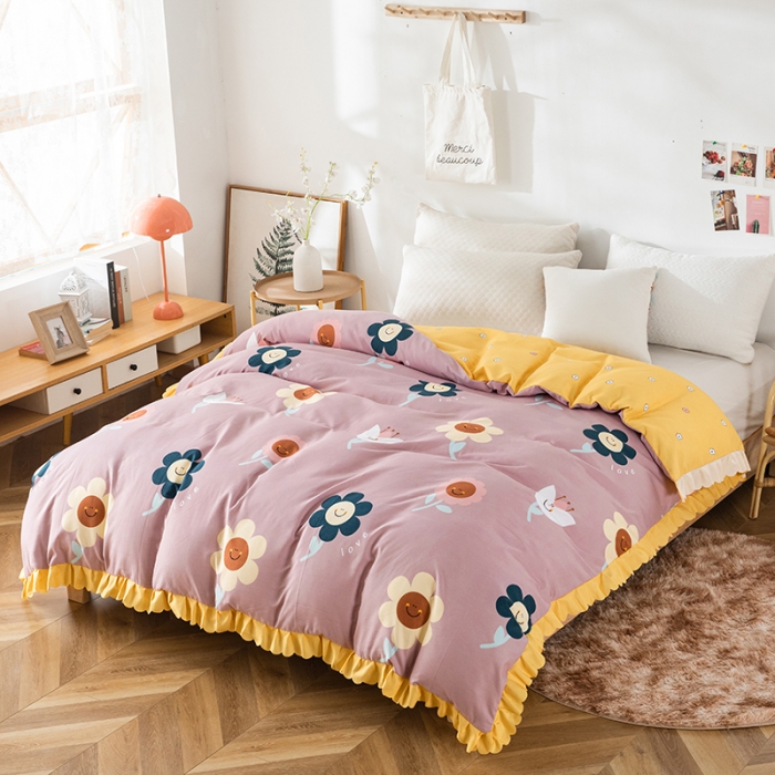 91家纺网 家纺一手货源 找家纺 纽缦 2020新款加厚磨毛单被套 楚楚花颜豆沙