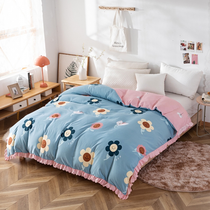 91家纺网 家纺一手货源 找家纺 纽缦 2020新款加厚磨毛单被套 楚楚花颜蓝