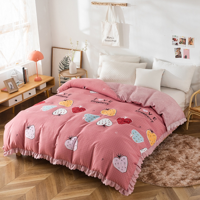 91家纺网 家纺一手货源 找家纺 纽缦 2020新款加厚磨毛单被套 迷情草莓