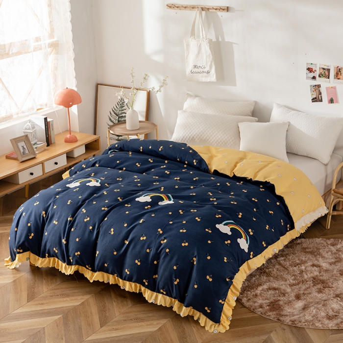 91家纺网 家纺一手货源 找家纺 纽缦 2020新款加厚磨毛床裙款四件套 彩虹小镇