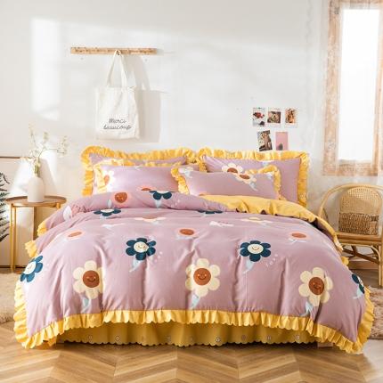 91家纺网 家纺一手货源 找家纺 纽缦 2020新款加厚磨毛床裙款四件套 楚楚花颜豆沙