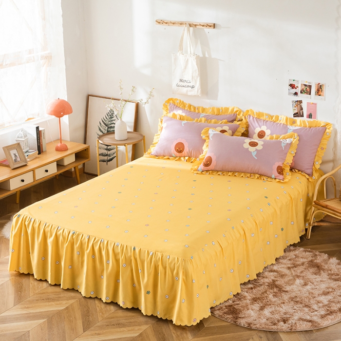 91家纺网 家纺一手货源 找家纺 纽缦 2020新款加厚磨毛床裙款四件套 楚楚花颜豆沙