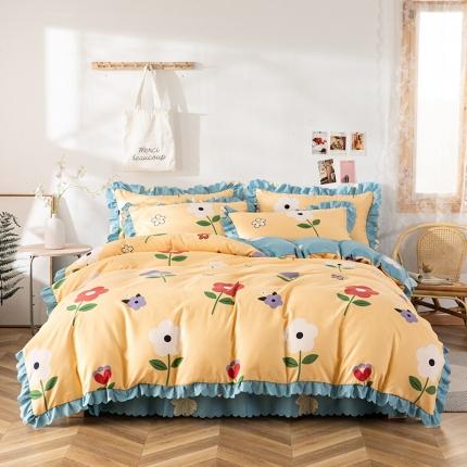 纽缦 2020新款加厚磨毛床裙款四件套 春风里