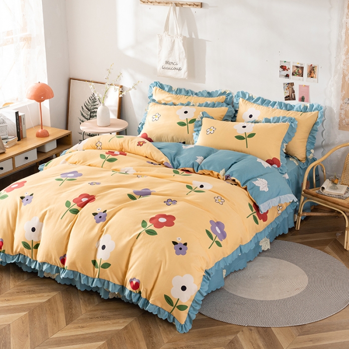 91家纺网 家纺一手货源 找家纺 纽缦 2020新款加厚磨毛床裙款四件套 春风里