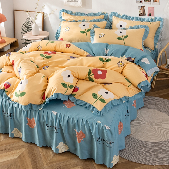 91家纺网 家纺一手货源 找家纺 纽缦 2020新款加厚磨毛床裙款四件套 春风里