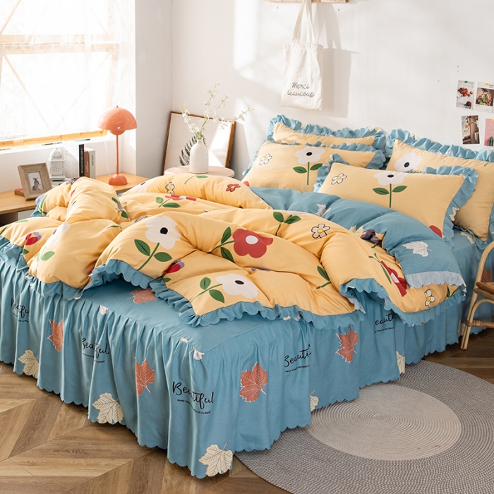 91家纺网 家纺一手货源 找家纺 纽缦 2020新款加厚磨毛床裙款四件套 春风里