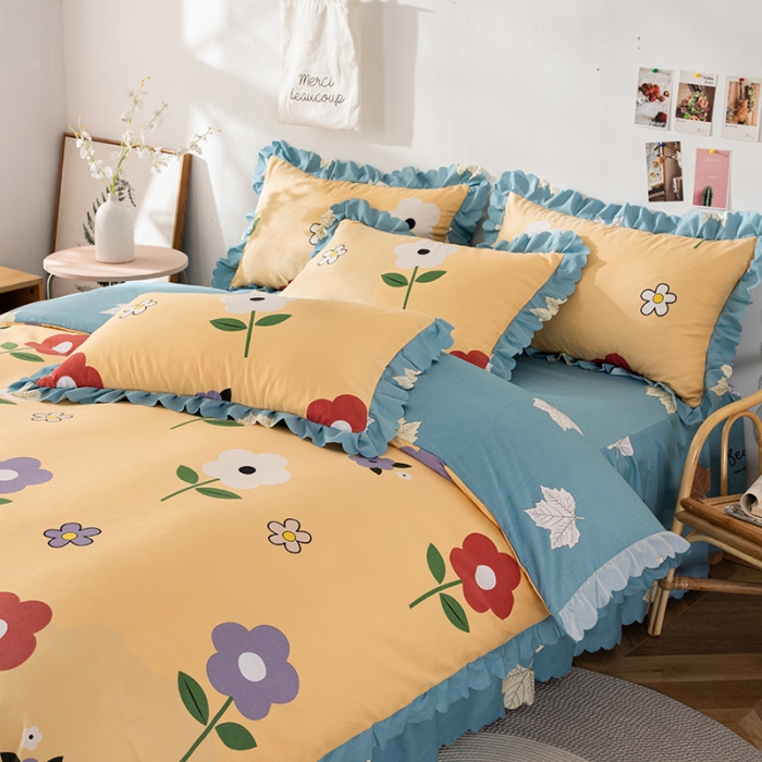 91家纺网 家纺一手货源 找家纺 纽缦 2020新款加厚磨毛床裙款四件套 春风里