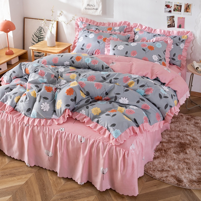 91家纺网 家纺一手货源 找家纺 纽缦 2020新款加厚磨毛床裙款四件套 豆蔻年华