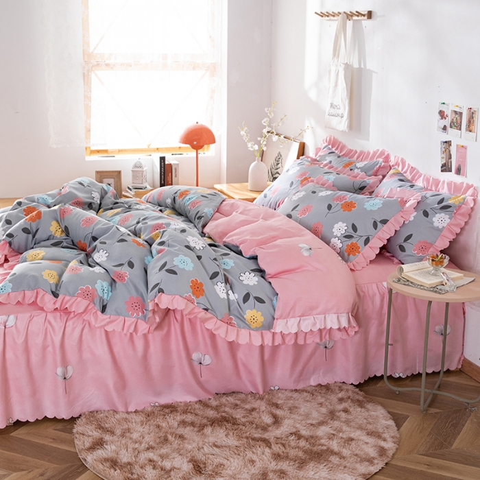 91家纺网 家纺一手货源 找家纺 纽缦 2020新款加厚磨毛床裙款四件套 豆蔻年华