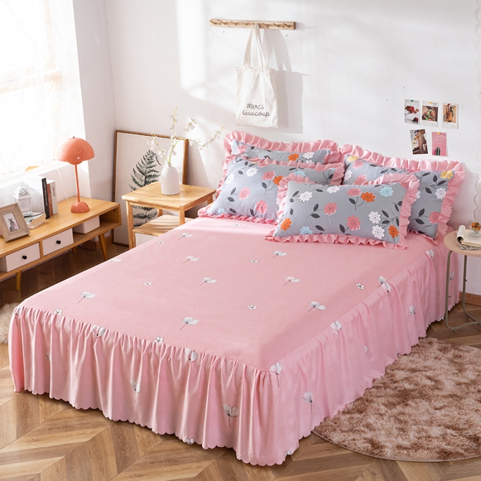 91家纺网 家纺一手货源 找家纺 纽缦 2020新款加厚磨毛床裙款四件套 豆蔻年华