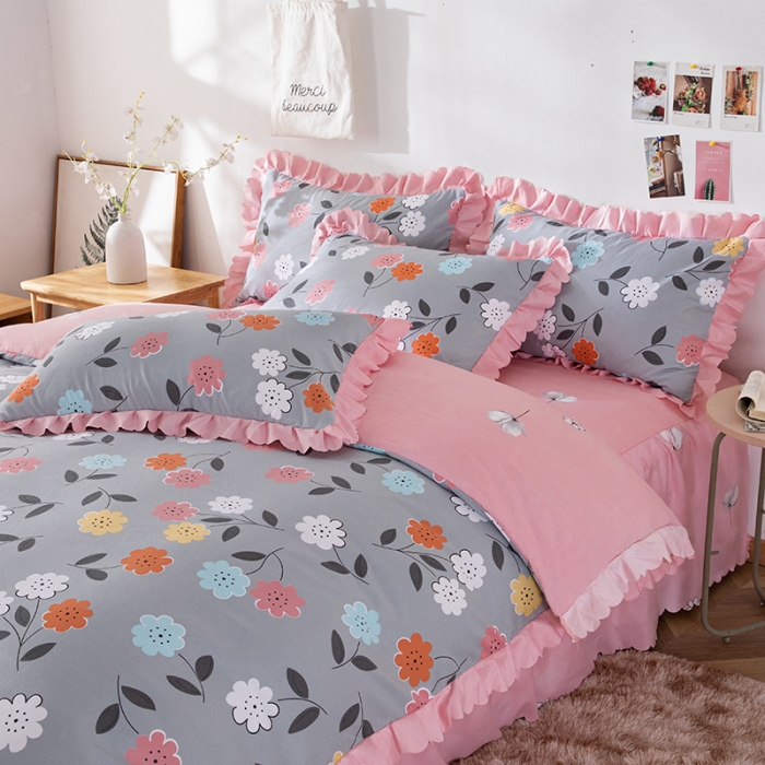 91家纺网 家纺一手货源 找家纺 纽缦 2020新款加厚磨毛床裙款四件套 豆蔻年华