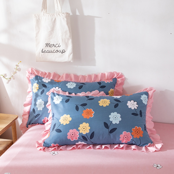 91家纺网 家纺一手货源 找家纺 纽缦 2020新款加厚磨毛床裙款四件套 豆蔻年华蓝