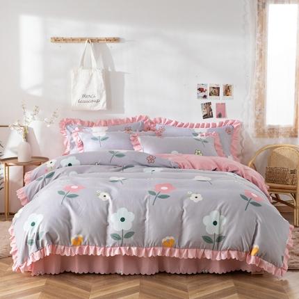 91家纺网 家纺一手货源 找家纺 纽缦 2020新款加厚磨毛床裙款四件套 芳菲年华