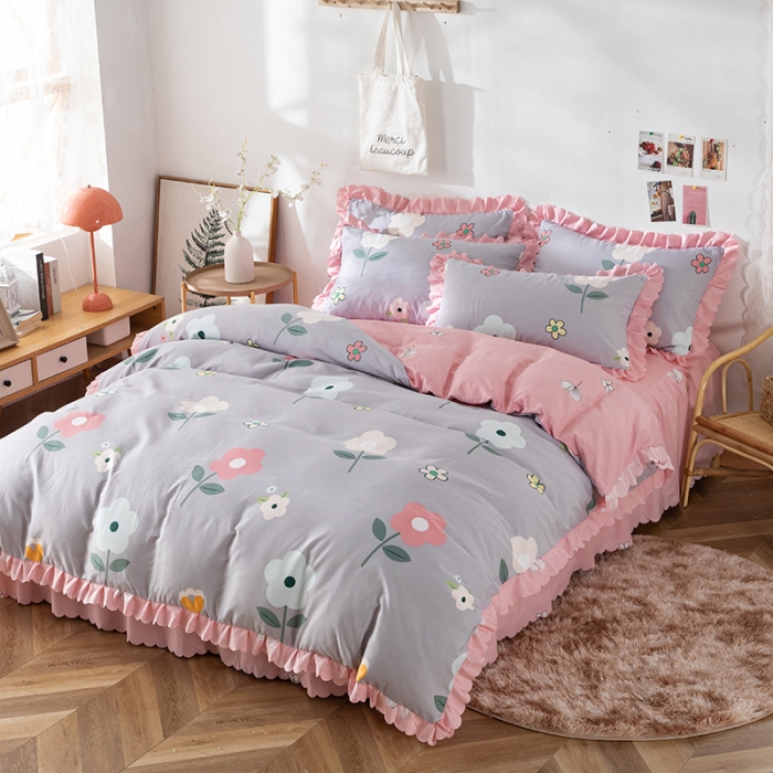 91家纺网 家纺一手货源 找家纺 纽缦 2020新款加厚磨毛床裙款四件套 芳菲年华