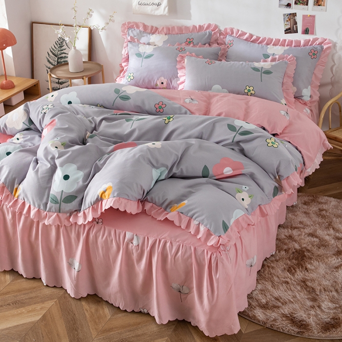 91家纺网 家纺一手货源 找家纺 纽缦 2020新款加厚磨毛床裙款四件套 芳菲年华