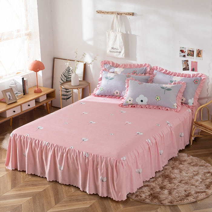 91家纺网 家纺一手货源 找家纺 纽缦 2020新款加厚磨毛床裙款四件套 芳菲年华