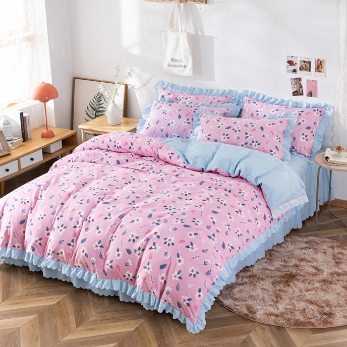 91家纺网 家纺一手货源 找家纺 纽缦 2020新款加厚磨毛床裙款四件套 漫漫花香