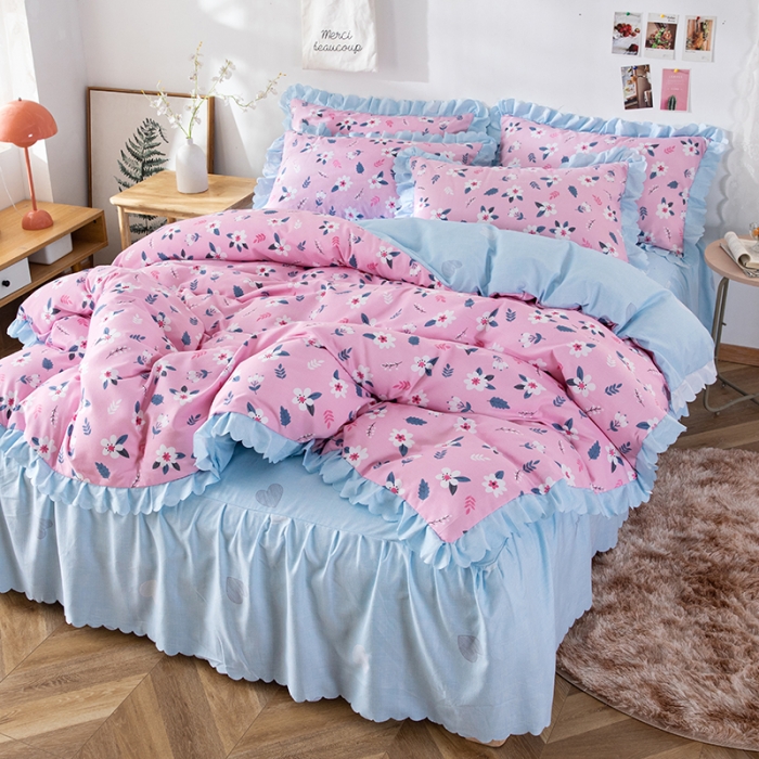 91家纺网 家纺一手货源 找家纺 纽缦 2020新款加厚磨毛床裙款四件套 漫漫花香