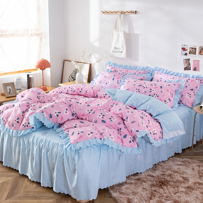 91家纺网 家纺一手货源 找家纺 纽缦 2020新款加厚磨毛床裙款四件套 漫漫花香