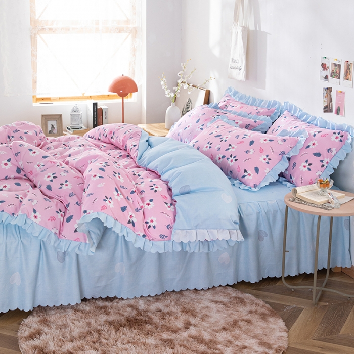 91家纺网 家纺一手货源 找家纺 纽缦 2020新款加厚磨毛床裙款四件套 漫漫花香