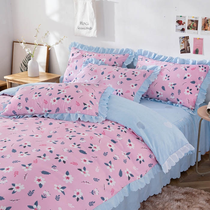 91家纺网 家纺一手货源 找家纺 纽缦 2020新款加厚磨毛床裙款四件套 漫漫花香