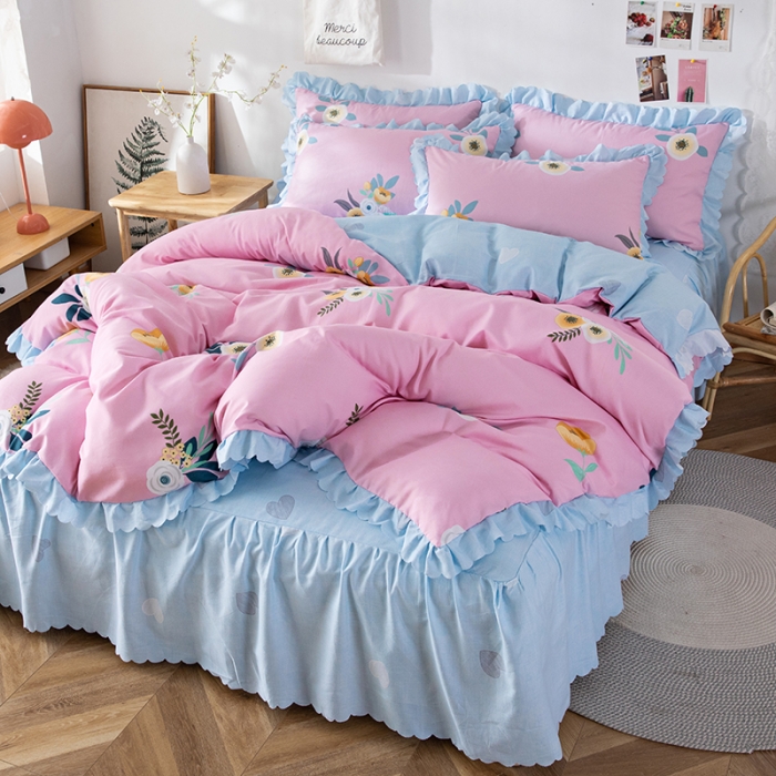 91家纺网 家纺一手货源 找家纺 纽缦 2020新款加厚磨毛床裙款四件套 美丽人生