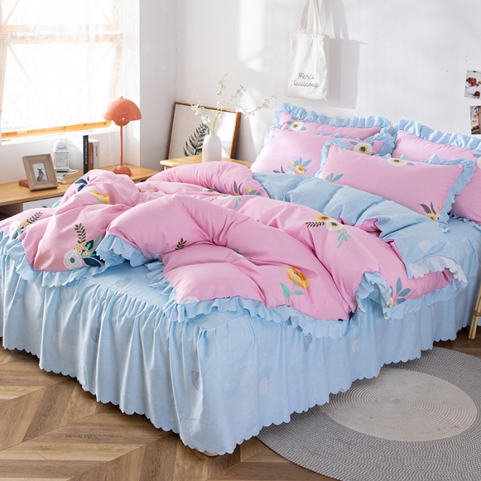 91家纺网 家纺一手货源 找家纺 纽缦 2020新款加厚磨毛床裙款四件套 美丽人生