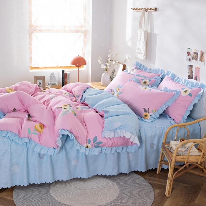 91家纺网 家纺一手货源 找家纺 纽缦 2020新款加厚磨毛床裙款四件套 美丽人生