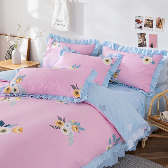 91家纺网 家纺一手货源 找家纺 纽缦 2020新款加厚磨毛床裙款四件套 美丽人生