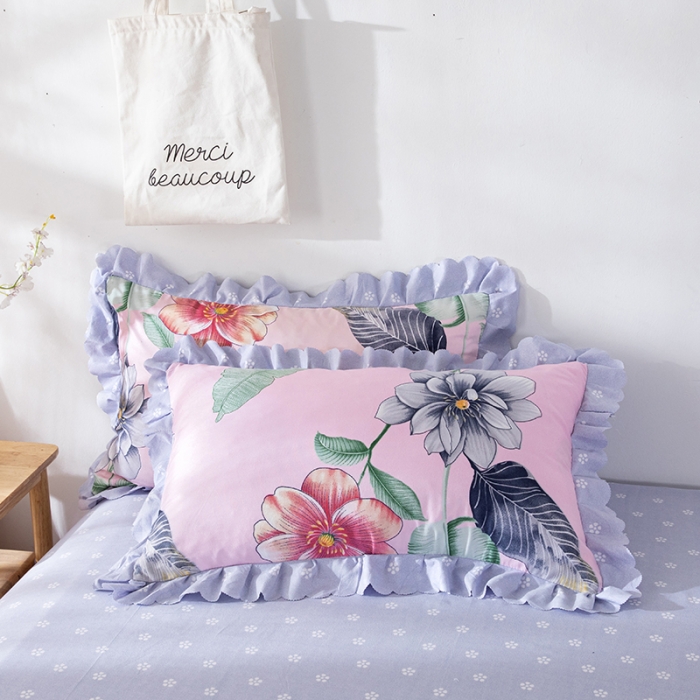 91家纺网 家纺一手货源 找家纺 纽缦 2020新款加厚磨毛床裙款四件套 梦幻花田粉