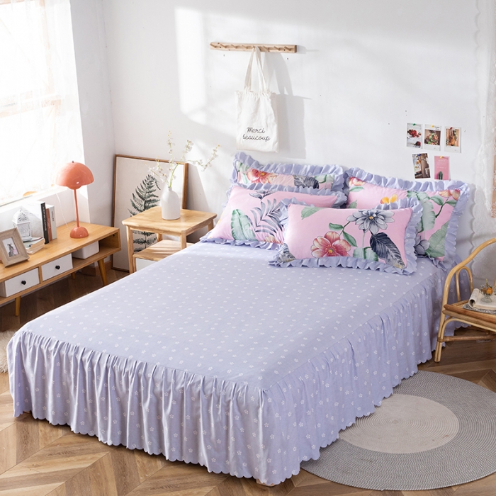 91家纺网 家纺一手货源 找家纺 纽缦 2020新款加厚磨毛床裙款四件套 梦幻花田粉