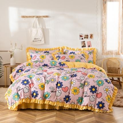 91家纺网 家纺一手货源 找家纺 纽缦 2020新款加厚磨毛床裙款四件套 轻歌时光