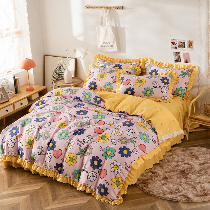 91家纺网 家纺一手货源 找家纺 纽缦 2020新款加厚磨毛床裙款四件套 轻歌时光