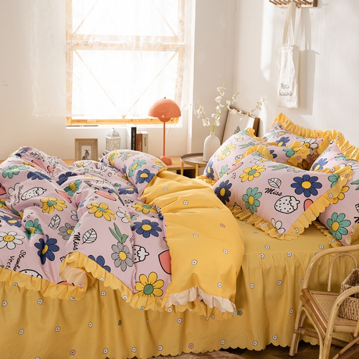 91家纺网 家纺一手货源 找家纺 纽缦 2020新款加厚磨毛床裙款四件套 轻歌时光