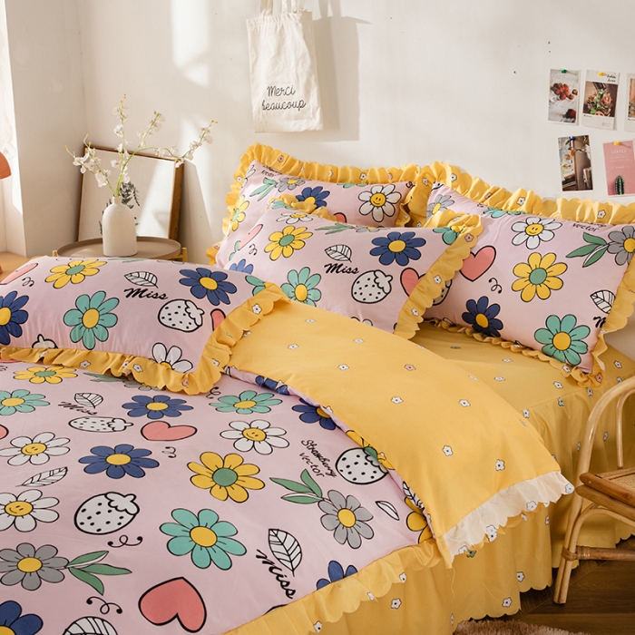 91家纺网 家纺一手货源 找家纺 纽缦 2020新款加厚磨毛床裙款四件套 轻歌时光