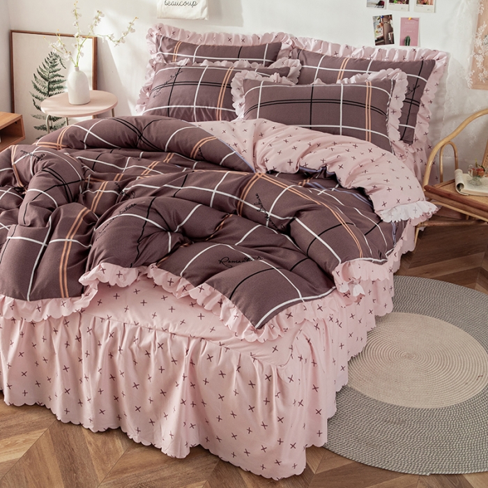 91家纺网 家纺一手货源 找家纺 纽缦 2020新款加厚磨毛床裙款四件套 随想