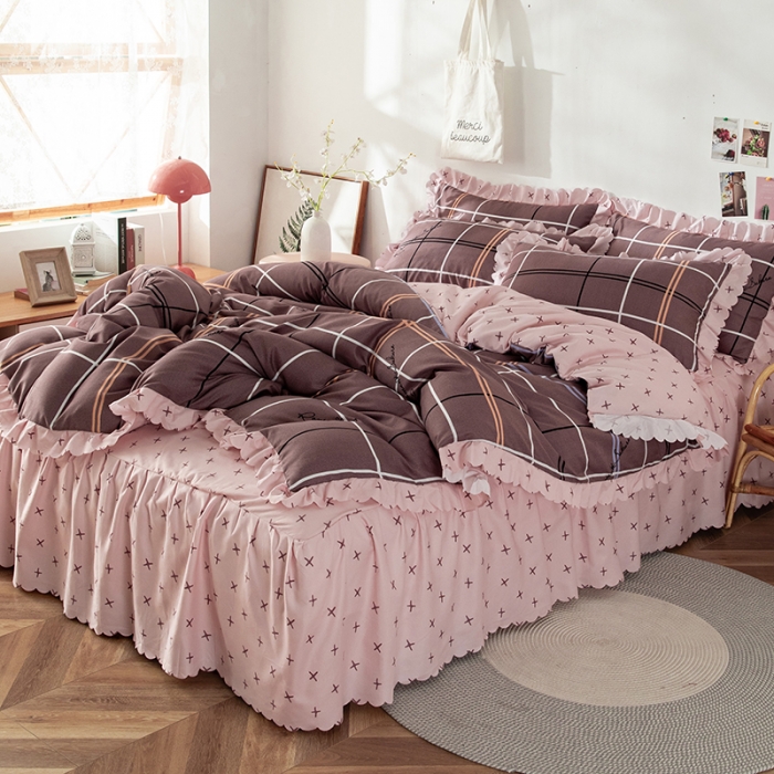 91家纺网 家纺一手货源 找家纺 纽缦 2020新款加厚磨毛床裙款四件套 随想