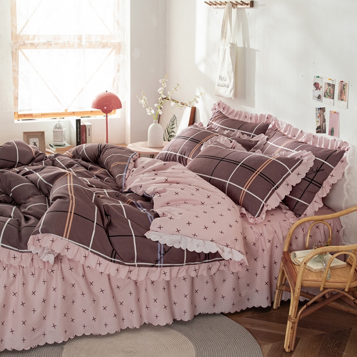 91家纺网 家纺一手货源 找家纺 纽缦 2020新款加厚磨毛床裙款四件套 随想